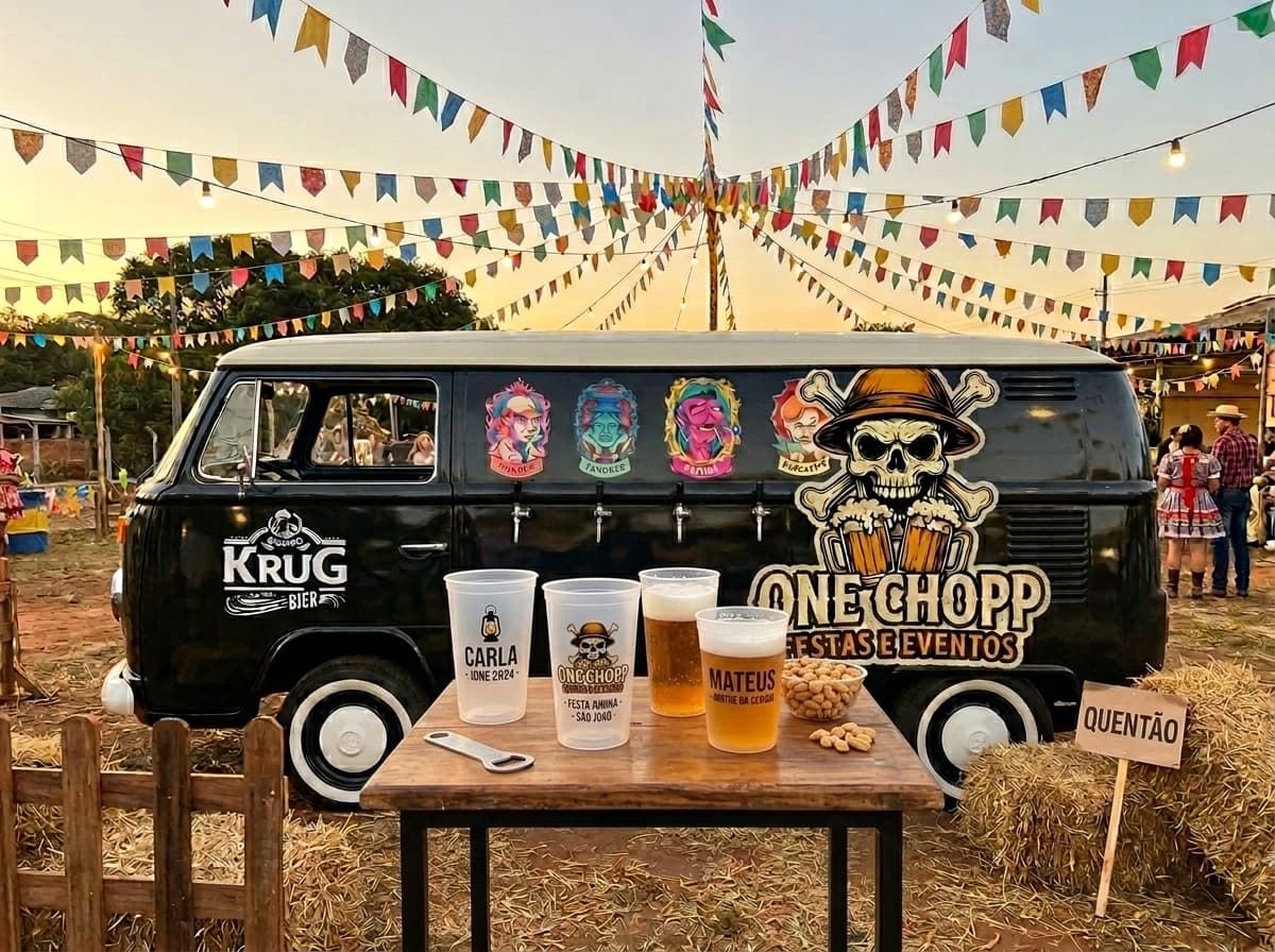 Kombi Beer Truck Oficial da One Chopp trincando de gelado no Arraiá